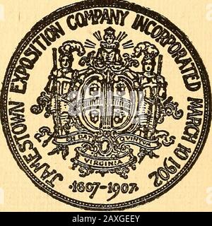 Les villes de Hampton Roads, Virginie, vos hôtes pour 1907, 1607-1907, l'exposition Jamestown . ac-cessible à un l&,rger nombre de personnes thaEany site d'exposition précédent. Site de l'exposition, À Moins de vingt minutes* des villes oiNorfolk, Portsmouth, Newport News, Hamp«^ton et Old point Comfort. Est atteint bfexcellent lignes de trolley et de l'artisanat d'eau de chaque description. De beaux boulevarddrives ajoutent à la facilité d'accès au parc des transports installations, ^L'exposition Jamestown est atteint bfeight grandes lignes de lignes de lignes de chemin de fer et de fivgshort. Il y a quatre trans- Banque D'Images