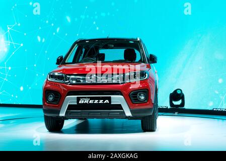 Greater NOIDA, INDE – 7 FÉVRIER 2020 : le SUV Maruti Suzuki Vitara Brezza est exposé à l'exposition Auto Expo 2020 à Greater Noida en Inde. Banque D'Images