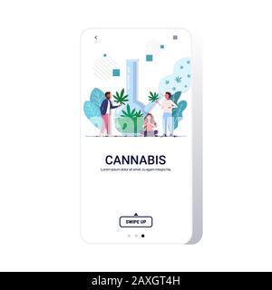 mélanger les gens de course qui fument du cannabis marijuana avec le concept de consommation de drogue de bong pleine longueur smartphone écran mobile app copie espace vecteur illustration Illustration de Vecteur