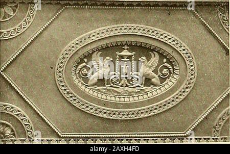 Robert Adam et ses frères; leur vie, leur travail et leur influence sur l'architecture, la décoration et le mobilier anglais . ^-?.-vt- Fig. 144.—Quatre Détails Du Plafond Du Hall, Harewood House, Yorks. Banque D'Images