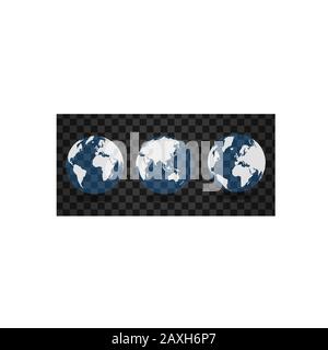 Ensemble de globes transparentes de la Terre. Carte réaliste du monde en forme de globe avec texture transparente Illustration de Vecteur