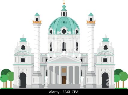 Église Saint-Charles (Vienne, Autriche). Isolé sur l'illustration vectorielle d'arrière-plan blanche. Illustration de Vecteur