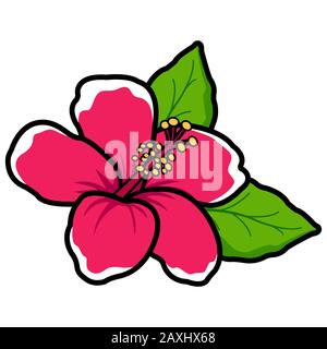 Illustration d'une fleur d'hibiscus hawaïenne de style dessin animé. Banque D'Images