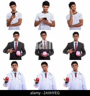 Collage d'un jeune homme indien heureux dans différentes professions Banque D'Images