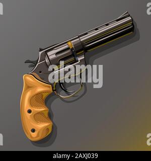 revolver noir avec poignée en bois Illustration de Vecteur
