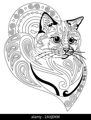 Dessin vectoriel main zentangle doodle coloriage antistress avec ornement ragdoll chat portrait isolé sur fond blanc. Illustration pour décorer Illustration de Vecteur