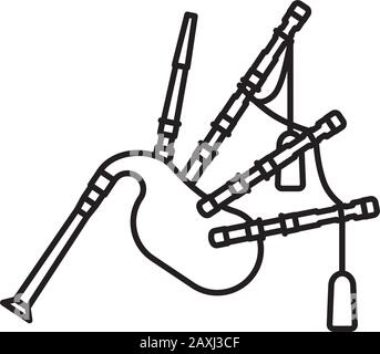 Icône de ligne vectorielle isolée du bagpipe écossais. Symbole du contour de l'instrument de musique traditionnel. Illustration de Vecteur