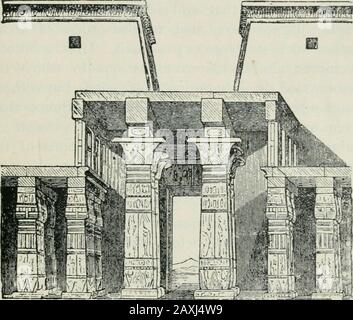 Manuel de archæology égyptien et guide de l'étude des antiquités dans EgyptFor l'utilisation des étudiants et des voyageurs . PROPORTIONS IRRÉGULIÈRES DE COLONNES. 71 autour de l'ampoule. À l'arbre Ramesseum et mesure de capital 35 pieds, arrondir l'ampoule 6| pieds.Il y a une irrégularité similaire dans l'arrangedes archiraves ; leur hauteur est déterminée par le goût de l'architecte ou les nécessités du bâtiment. Ainsi aussi avec l'espacement des colonnes. Non. Fig. 77.- Section de salle hypostyle à Karnak, montrant les arrangements des colonnes campaniform et lotus-bud. Seulement les espaces intercolonnes varient Banque D'Images