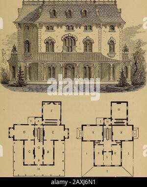 L'architecture de Hobbs: Contenant des dessins et plans de terrain pour villas, chalets et autres édifices, à la fois suburbains et ruraux, adaptés aux règles de United StatesWith pour la critique, et introduction . ^ 11 pieds;seconde, lo pieds; troisième, 9 pieds; quatrième, 9 pieds. Le bâtiment coûtera environ 10 000 $ et sera placé 48 pieds de retour de la rue. Premier étage.—A, vestibule, 9 par 9 pieds; B, salon, 16 par 32 pieds; C, salon, 16 par 32 pieds; D,salle de dessin, 16 par 24 pieds; E, salle à manger, 16 par 24 pieds; F, cuisine, 18 par 20 pieds; G, hall, 9 par 39 pieds; H, porches. Le vestibule est fait pour communiquer avec mai Banque D'Images