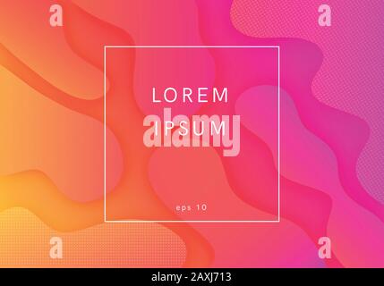 Fond fluide abstrait. Modèle tridimensionnel en jaune, orange, rose, violet. Illustration liquide futuriste avec motif points. Concept de poster, Illustration de Vecteur