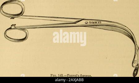 Maladies de la gorge et des voies nasales; un guide pour le diagnostic et le traitement des affections du pharynx, du sophage, de la trachée, du larynx, Et les nares . n trop bas pour être atteint par le doigt, ils peuvent parfois être brushedoff leurs points d'implantation au moyen d'une pièce ferme d'éponge humectée d'abord passé au-delà d'eux, comme particulièrement un-ned par Yoltolini. La majorité des grognements laryngés aréuitable pour l'enlèvement par l'évision avec les forceps. Les instruments doivent à cette fin être minces et puissants, et bien incurvés. Pour répondre aux différentes indications se présentant, les forceps sont nécessaires de diffusion Banque D'Images