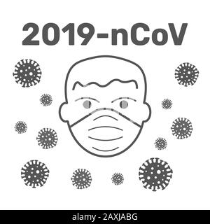 MERS-Cov syndrome respiratoire du Moyen-Orient coronavirus , Novel coronavirus 2019-nCoV , silhouette plate de la tête de la personne avec masque médical hygiénique et Illustration de Vecteur