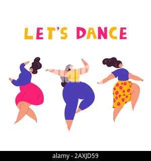 Joyeuses femmes de taille plus dansant ensemble.Lets danse Illustration de Vecteur