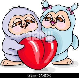 illustration vectorielle les pingouins de jour de valentines de twwo tiennent un coeur Illustration de Vecteur