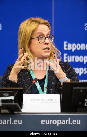 12 février 2020, France, Straßburg: Esther de Lange (Christen Democratisch Appèl), Vice-Présidente du Groupe PPE, prononce une allocution lors d'une conférence de presse du PPE dans le bâtiment du Parlement européen. Le PPE appelle à une solution européenne de lutte contre le virus Corona originaire de Chine, qui a jusqu'à présent coûté la vie à de nombreuses personnes dans le monde. Photo: Philipp von Ditfurth/dpa Banque D'Images