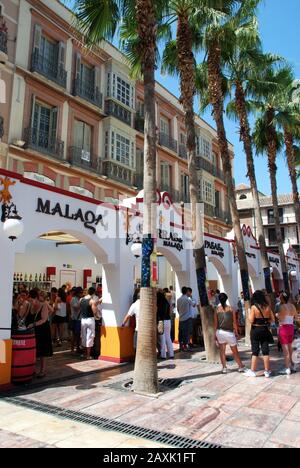 Les gens se détendant dans un bar de la Plaza de la Constitucion à la foire de Malaga, Malaga, Espagne. Banque D'Images