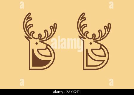 Lettre D pour le logo de cerf, style art de ligne, icône de cerf minimaliste simple, logo antilope moderne Illustration de Vecteur