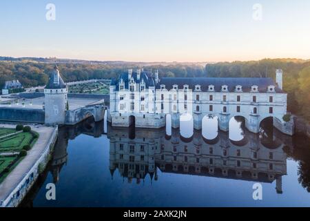 France, Indre et Loire, Vallée de la Loire classée au patrimoine mondial par l'UNESCO, Chenonceaux, Parc et jardins du Château de Chenonceau, château du Cher Banque D'Images