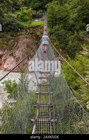 Buller gorge Swing Bridge, pont suspendu pour piétons au-dessus de la rivière Buller, près de Murchison, district de Tasman, South Island, Nouvelle-Zélande Banque D'Images