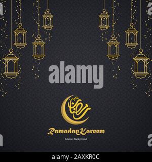 Ramadan kareem calligraphie avec des lanternes, Ramadan Kareem belle carte de souhaits avec calligraphie arabe, modèle de menu, invitation, affiche, banne Illustration de Vecteur