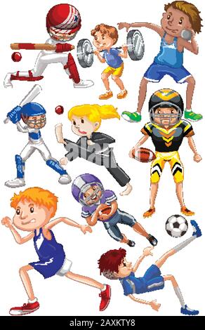 Ensemble de nombreuses personnes faire différents types de sports illustration Illustration de Vecteur