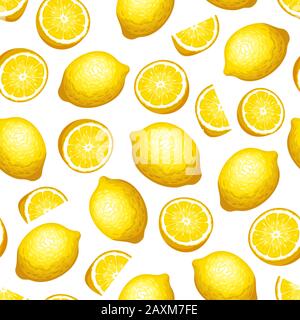 Motif vectoriel sans couture avec fruits de citron jaune sur fond blanc. Illustration de Vecteur
