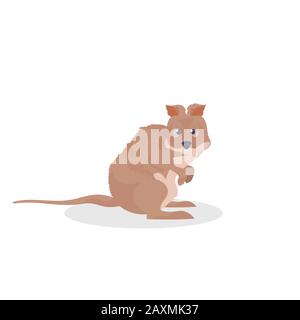 icône quokka mignon dessin animé animal sauvage symbole avec ombre faune espèces concept plate illustration vectorielle Illustration de Vecteur