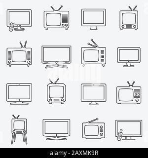 Plat icons set. Vecteur linéaire d'icônes. Pictogrammes isolés de télévision. Illustration de Vecteur