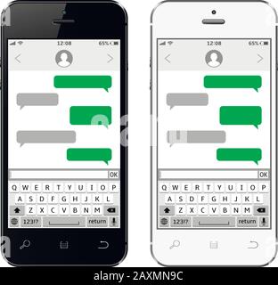 Téléphones mobiles avec messagerie instantanée par sms. Fenêtres Messenger. Écran du smartphone de messagerie et de messagerie. Illustration de Vecteur