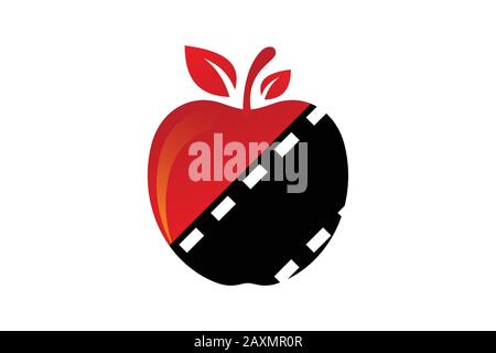 Symbole du logo de la bobine Apple et du film de style plat sur fond blanc Illustration de Vecteur