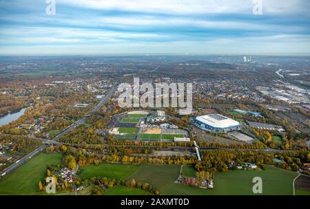 Vues aériennes, arène DE VELTINS, ancien stade de parc de Gelsenkirchen, reconstruction des lieux d'entraînement Schalke 04, terrain de football, terrains de football, Beckhausen Banque D'Images