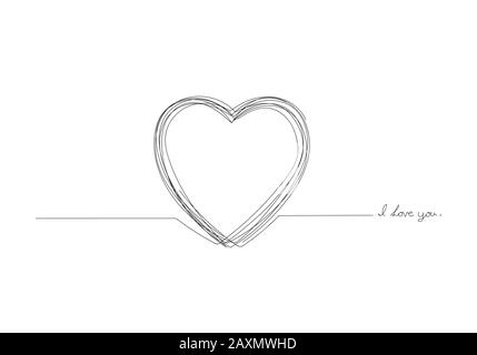 Dessin continu d'une ligne de la forme du coeur, vecteur minimaliste noir an Banque D'Images