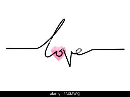 Dessin continu une ligne AMOUR mot design, vecteur minimaliste illustration du concept amour valentine. Banque D'Images