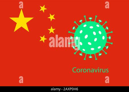 Coronavirus, drapeau de la Chine. Illustration vectorielle, conception plate. Illustration de Vecteur