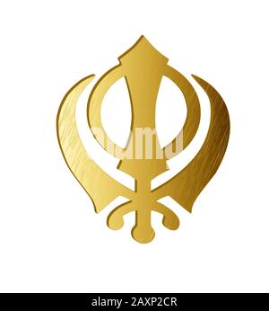 Le symbole principal du Sikhisme – signe Khanda (or), fond blanc, isolé, illustration Banque D'Images