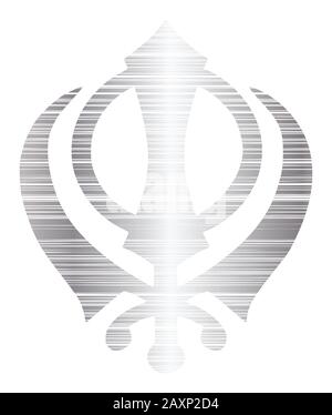 Le symbole principal du Sikhisme – signe Khanda (argent), fond blanc, isolé, illustration Banque D'Images