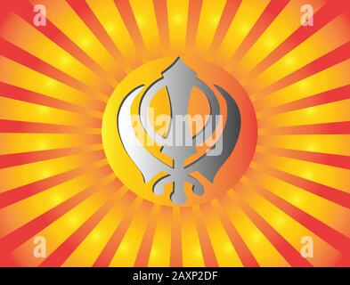Le symbole principal du Sikhisme – signe Khanda. Rayons de gradient rouge et or, fond blanc, illustration Banque D'Images