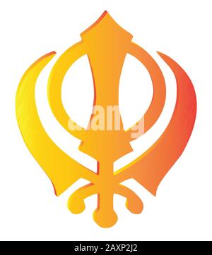Le symbole principal du Sikhisme – signe Khanha (orange), fond blanc, isolé, illustration Banque D'Images