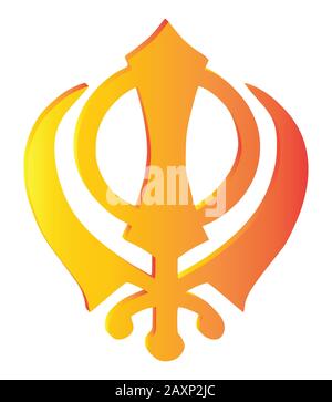 Le symbole principal du Sikhisme – signe Khanha (orange), fond blanc, isolé, illustration Banque D'Images