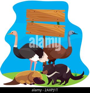 animaux d'australie sur la conception d'illustration vectorielle de paysage Illustration de Vecteur