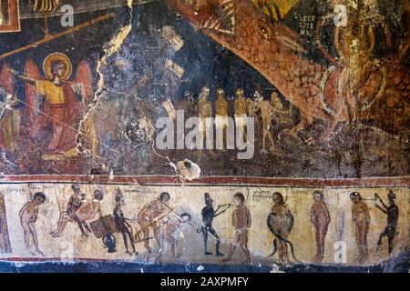 Fresques dans l'église byzantine de la Résurrection, Kisha e Ristozit, Mborje près de Korca, région de Korça, Albanie Banque D'Images