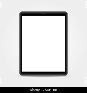 Maquette de tablette sur fond blanc. Modèle de gadget vertical réaliste avec écran vide. Tablette informatique moderne. Concept d'appareil intelligent. Vecteur Illustration de Vecteur