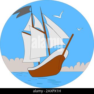 bateau naviguant dans l'océan sur un fond Illustration de Vecteur
