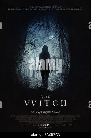 The Vitch : un conte de la Nouvelle-Angleterre (2015) dirigé par Robert Eggers et mettant en vedette Anya Taylor-Joy, Ralph Ineson, Kate Dickie et Harvey Scrimshaw. L'horreur surnaturelle se trouve en Nouvelle-Angleterre en 1630, où une famille chrétienne est forcée de faire face au vrai mal. Banque D'Images