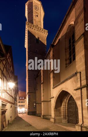 Église Paroissiale De St. Bartholomew Et St. George, Kirchgasse, Evening, Volkach, Franconie, Bavière, Allemagne, Europe, Banque D'Images