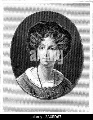 1800 CA, FRANCE : la célèbre femme française peintre romantique Antoinette Cécile Hortense HAUDEBOURT LESCOT née Viel ( 1784 - 1845 ). Gravure de l'artiste non-identifié de l'autoportrait original de Haudebout Lescot , pubblica en 1845 . - PITTORE - FRANCIA - DONNA ARTISTA - PITRICE - PITURA - ARTI VISIVE - ARTE - ARTS - portrait - ritratto - gravure - incisione - cuffia - chapeau - cappello - AUTORITRATTO -- Archivio GBB Banque D'Images