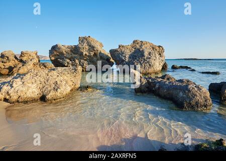 Paysage, rochers à la plage d'Elafonisi, Crète, Grèce Banque D'Images