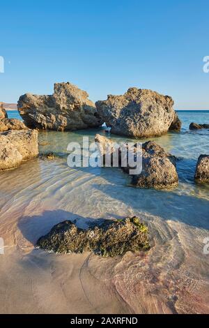 Paysage, rochers à la plage d'Elafonisi, Crète, Grèce Banque D'Images