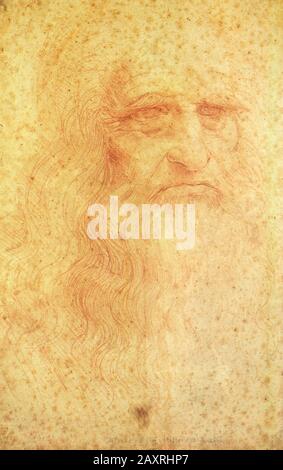 Léonard de Vinci. Autoportrait en ocre rouge. Banque D'Images