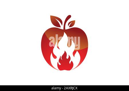 Feu dans le logo de l'illustration de pomme fraîche sur fond blanc. Modèle vectoriel de conception du logo Apple Fire Illustration de Vecteur